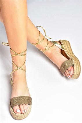 Altın Hasır Kadın Sandalet M882201317