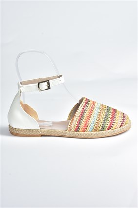 Beyaz Keten Kumaş Kadın Sandalet M280251205