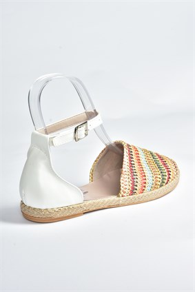 Beyaz Keten Kumaş Kadın Sandalet M280251205