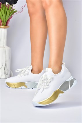 Beyaz/Altın Kumaş Kalın Tabanlı Kadın Spor Ayakkabı M848440004