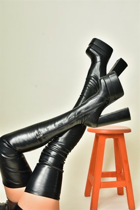 Siyah Streç Platform Yüksek Topuklu Kadın Çizme N464620109