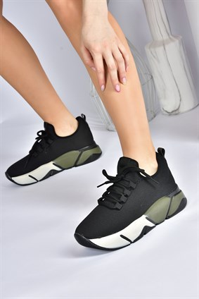 Siyah/Haki Kumaş Kalın Tabanlı Kadın Spor Ayakkabı M848440004
