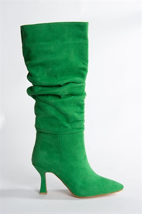 Yeşil Süet Topuklu Büzgü Model Kadın Ayakkabı N749830002