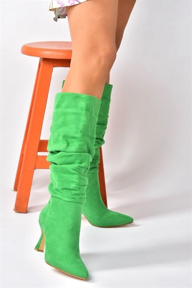 Yeşil Süet Topuklu Büzgü Model Kadın Ayakkabı N749830002